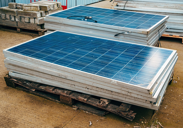 Stacked solar PV modules. 
