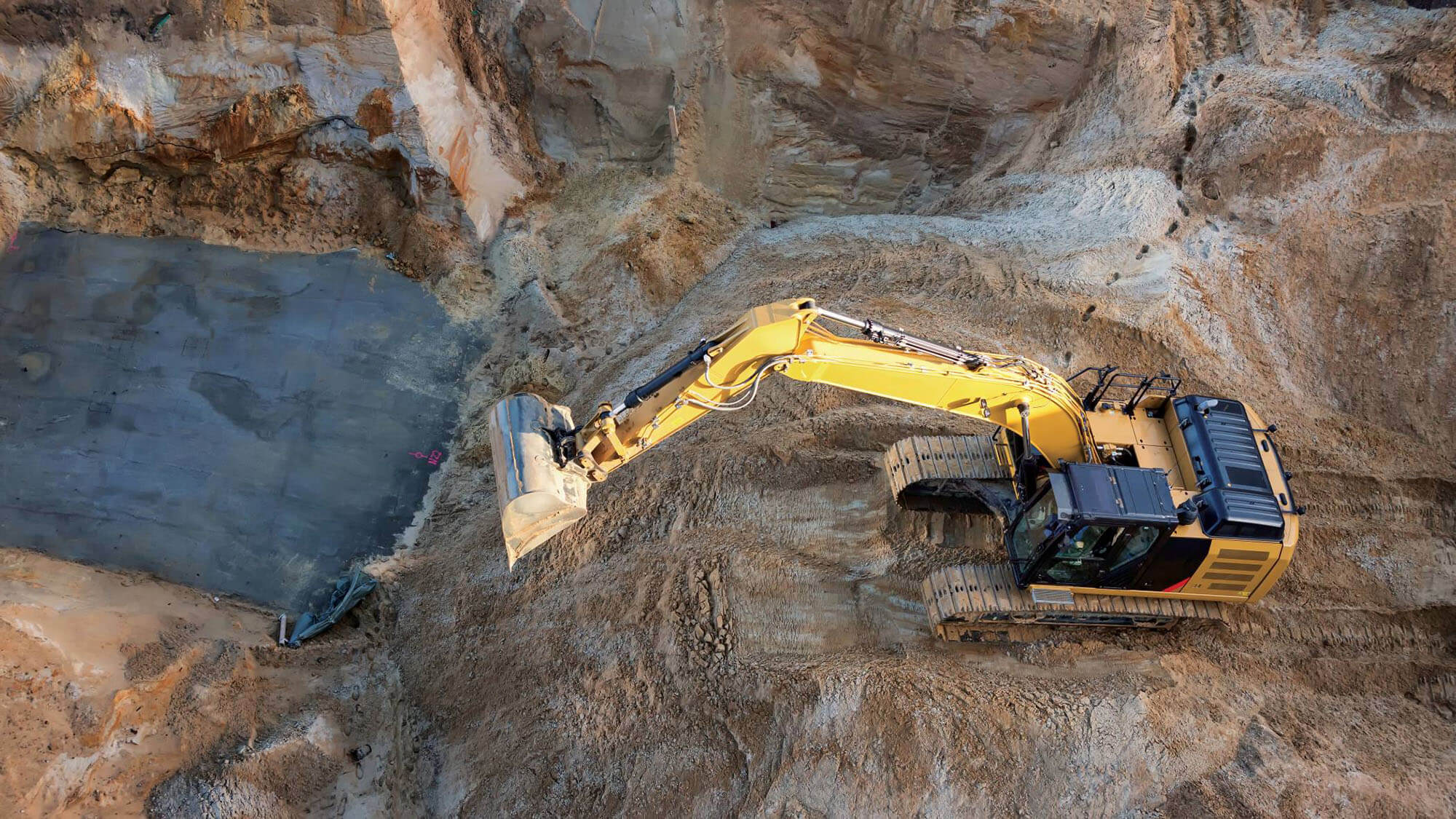 Aerial view of chain digger for earth work